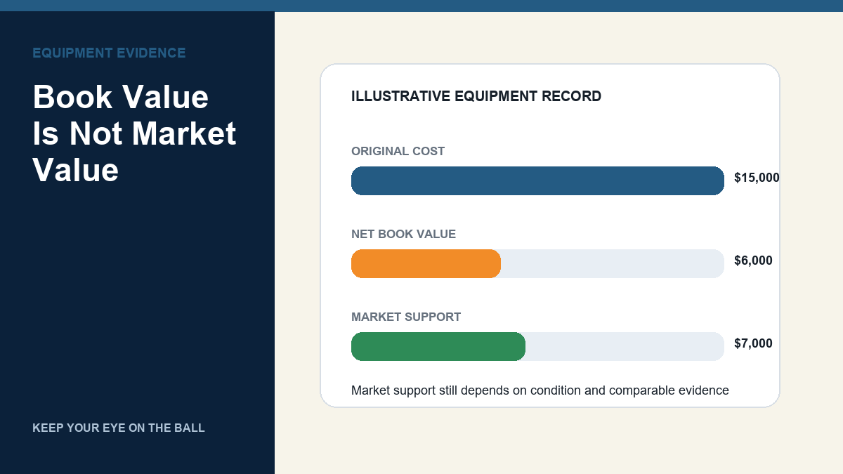 Depreciation schedule showing the declining value of specialized facility training equipment
